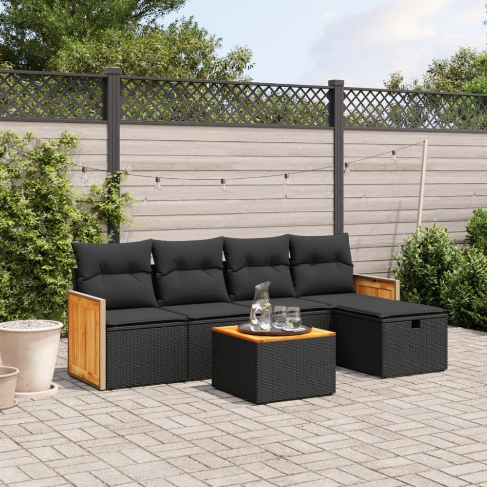 vidaXL Loungegrupp med dynor 6 delar svart konstrotting