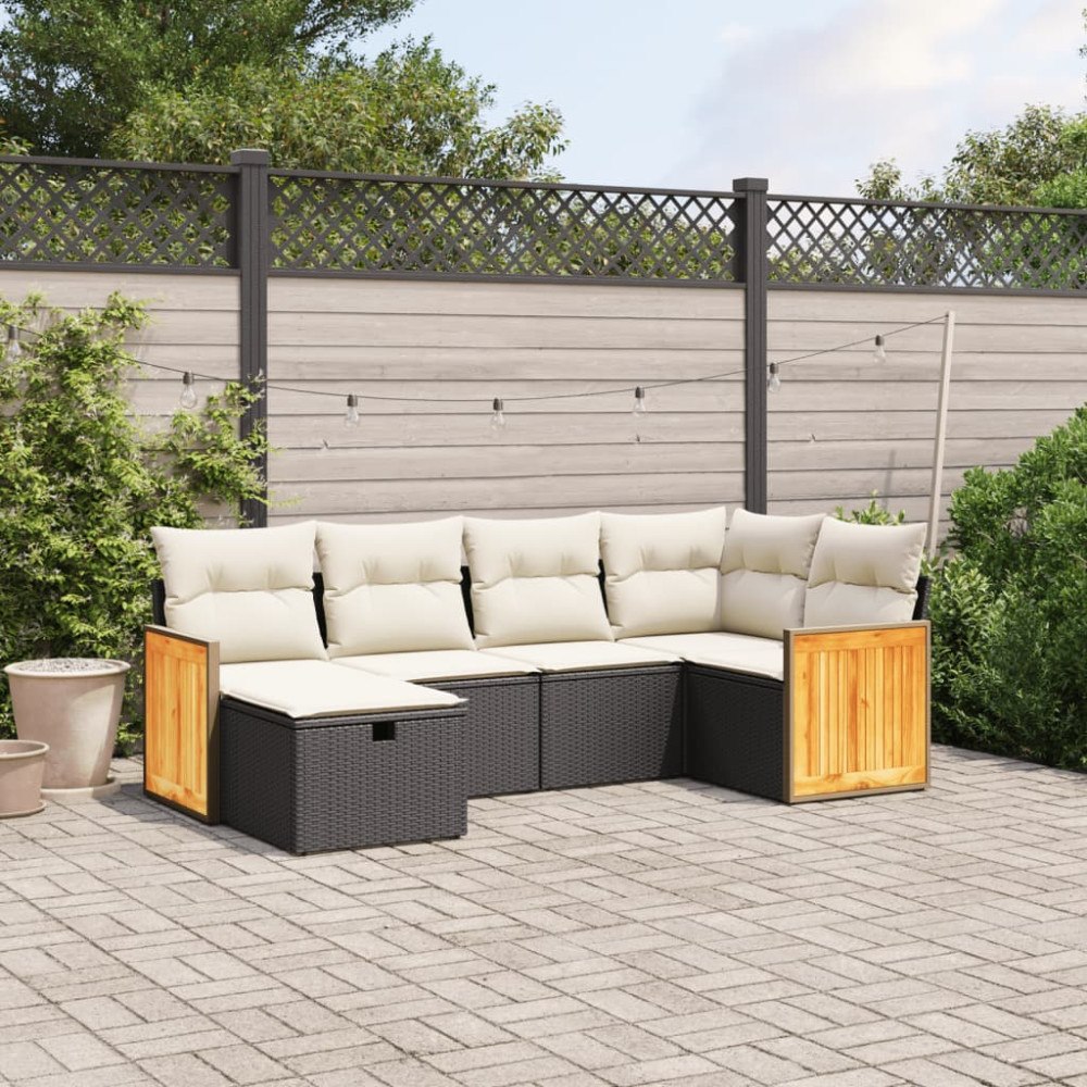 vidaXL Loungegrupp med dynor 6 delar svart konstrotting