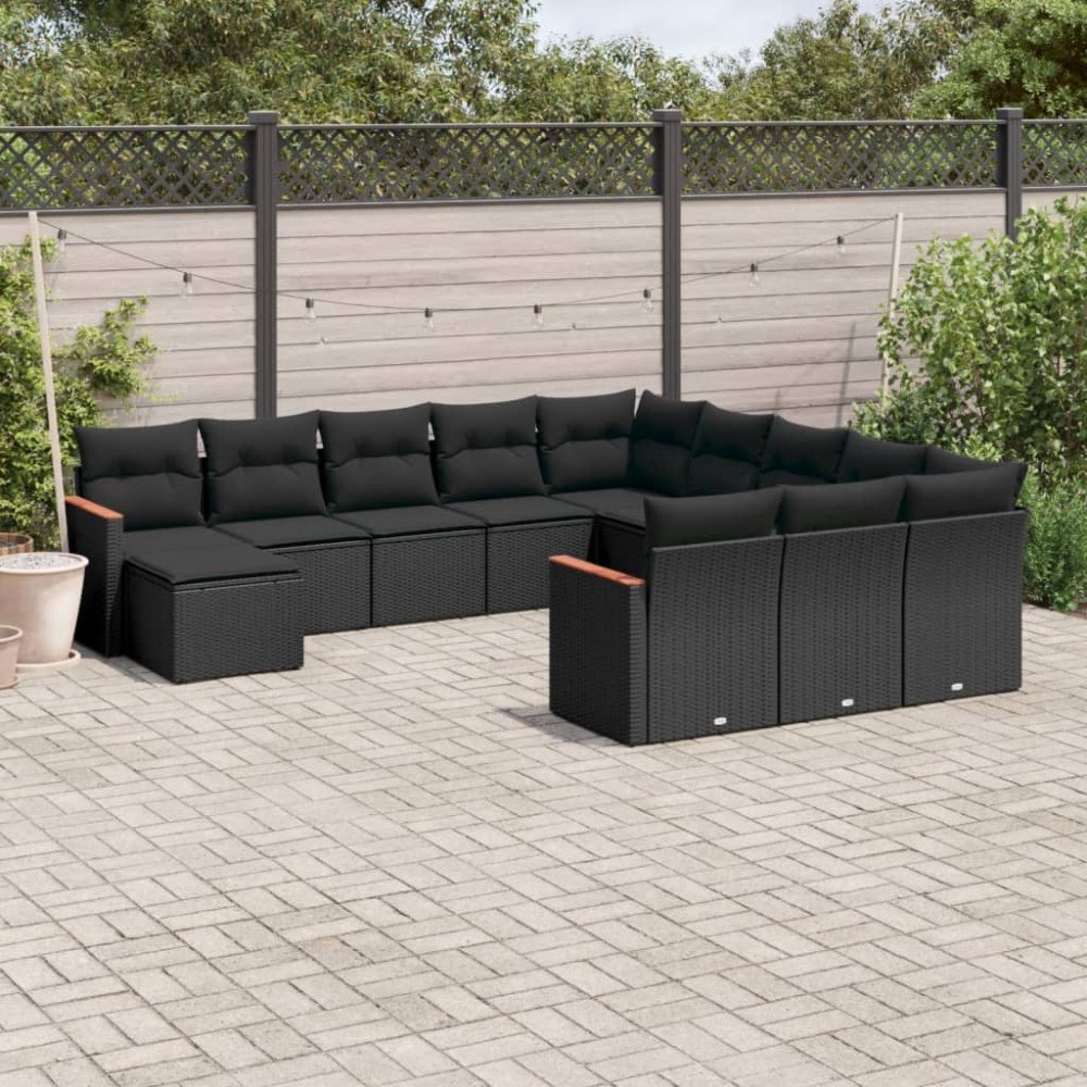 vidaXL Loungegrupp med dynor 12 delar svart konstrotting