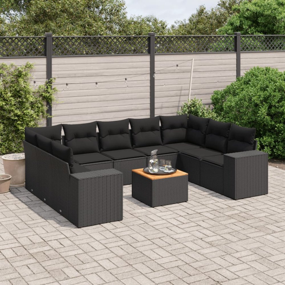 vidaXL Loungegrupp 10 delar med svarta dynor konstrotting