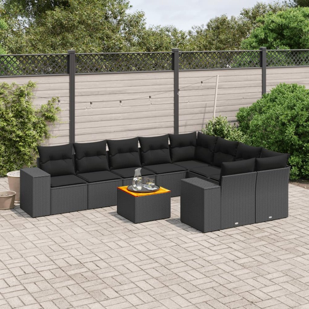 vidaXL Loungegrupp 10 delar med svarta dynor konstrotting