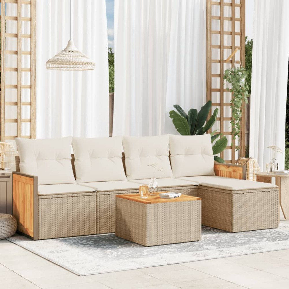 vidaXL Soffgrupp för trädgården med dynor 6 delar beige konstrotting