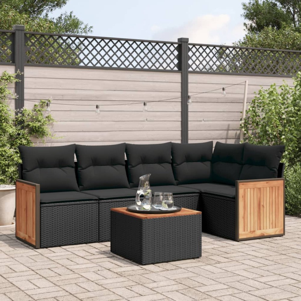 vidaXL Loungegrupp med dynor 6 delar svart konstrotting