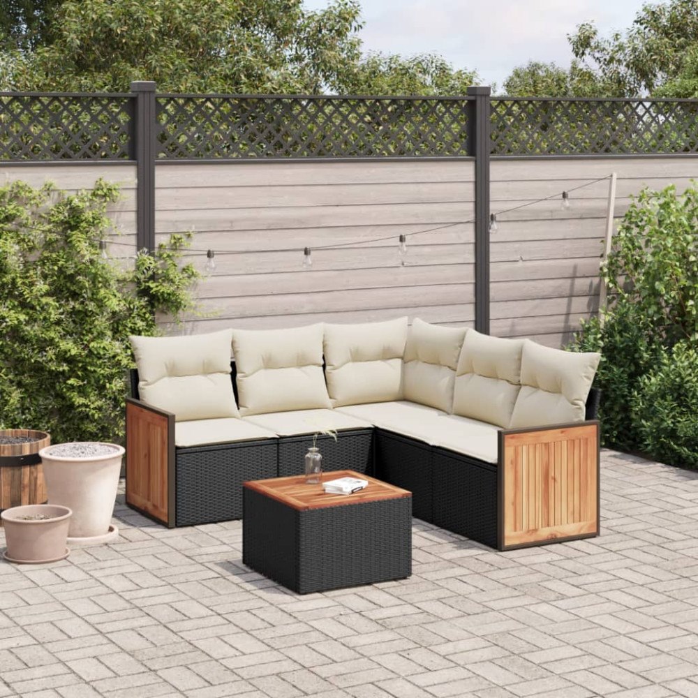 vidaXL Loungegrupp med dynor 6 delar svart konstrotting