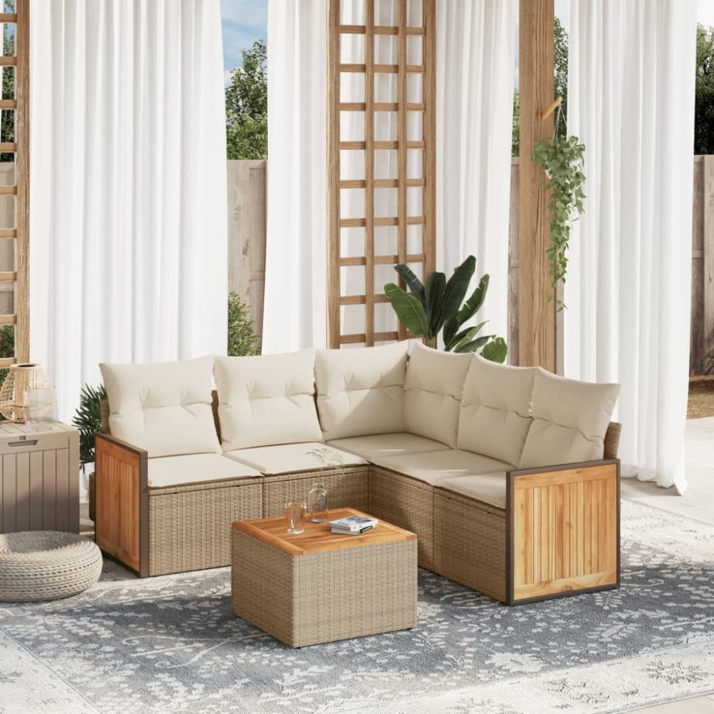 vidaXL Soffgrupp för trädgården med dynor 6 delar beige konstrotting