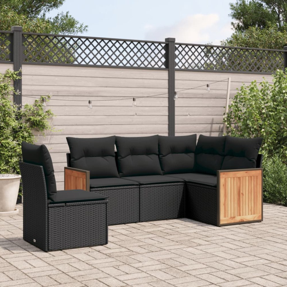vidaXL Loungegrupp för trädgården med dynor 5 delar svart konstrotting