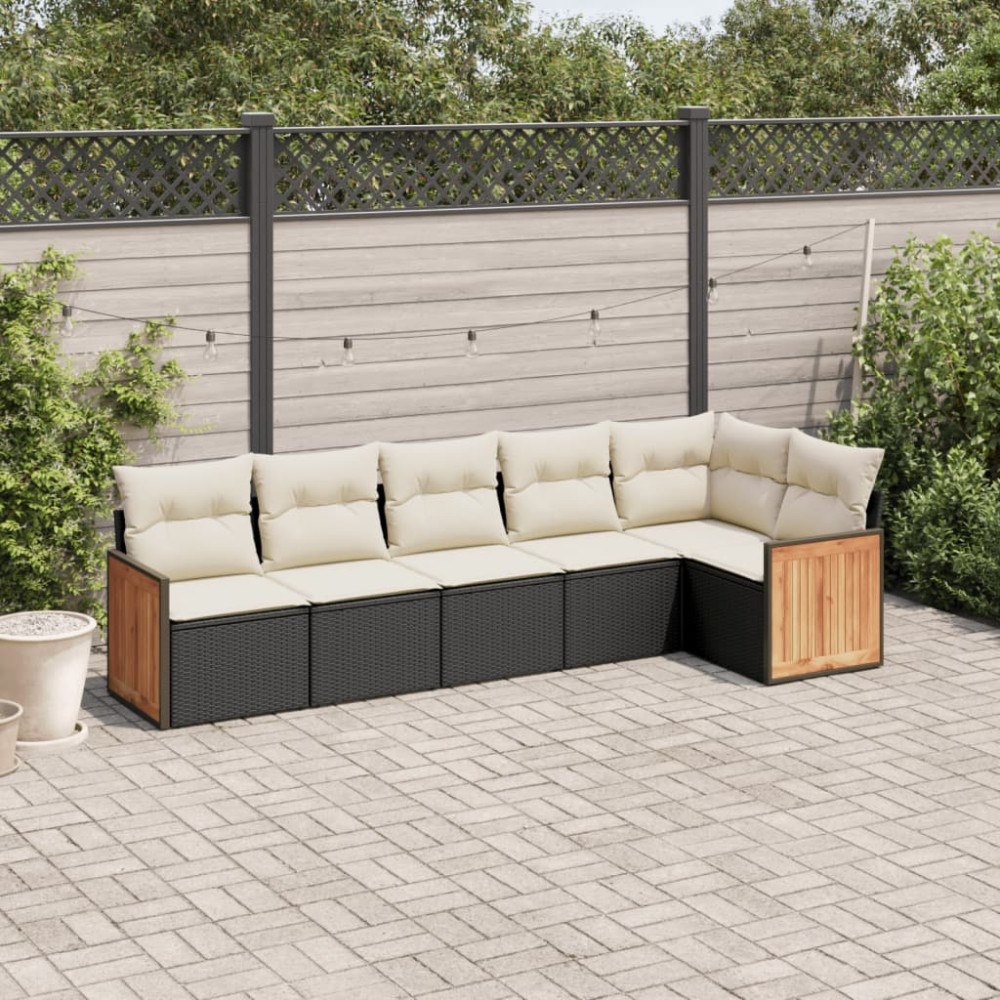 vidaXL Loungegrupp med dynor 6 delar svart konstrotting