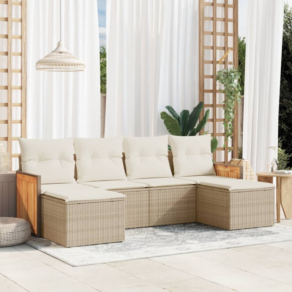 vidaXL Soffgrupp för trädgården med dynor 6 delar beige konstrotting