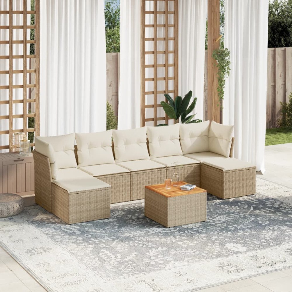 vidaXL Matgrupp för trädgården med dynor 8 delar beige konstrotting