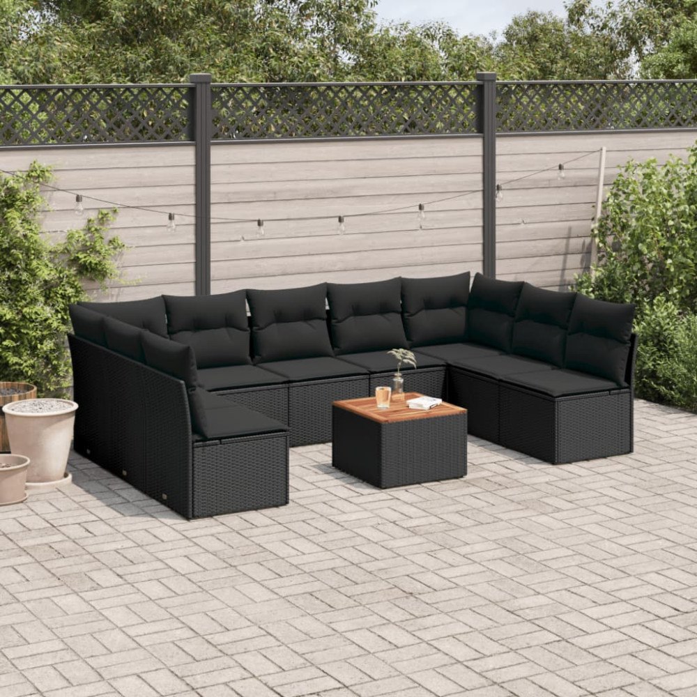 vidaXL Loungegrupp 10 delar med svarta dynor konstrotting