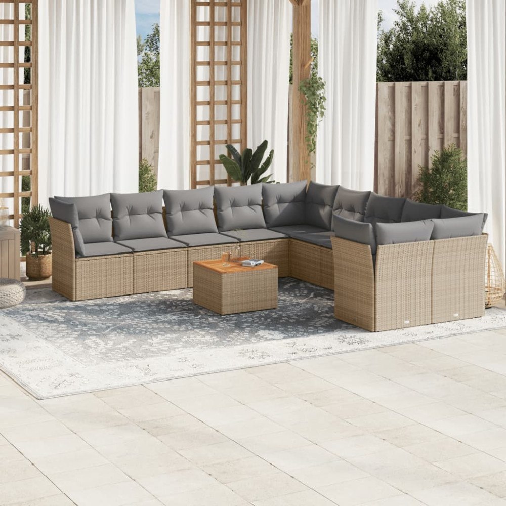 vidaXL Soffgrupp för trädgård med dynor 11 delar mixbeige konstrotting