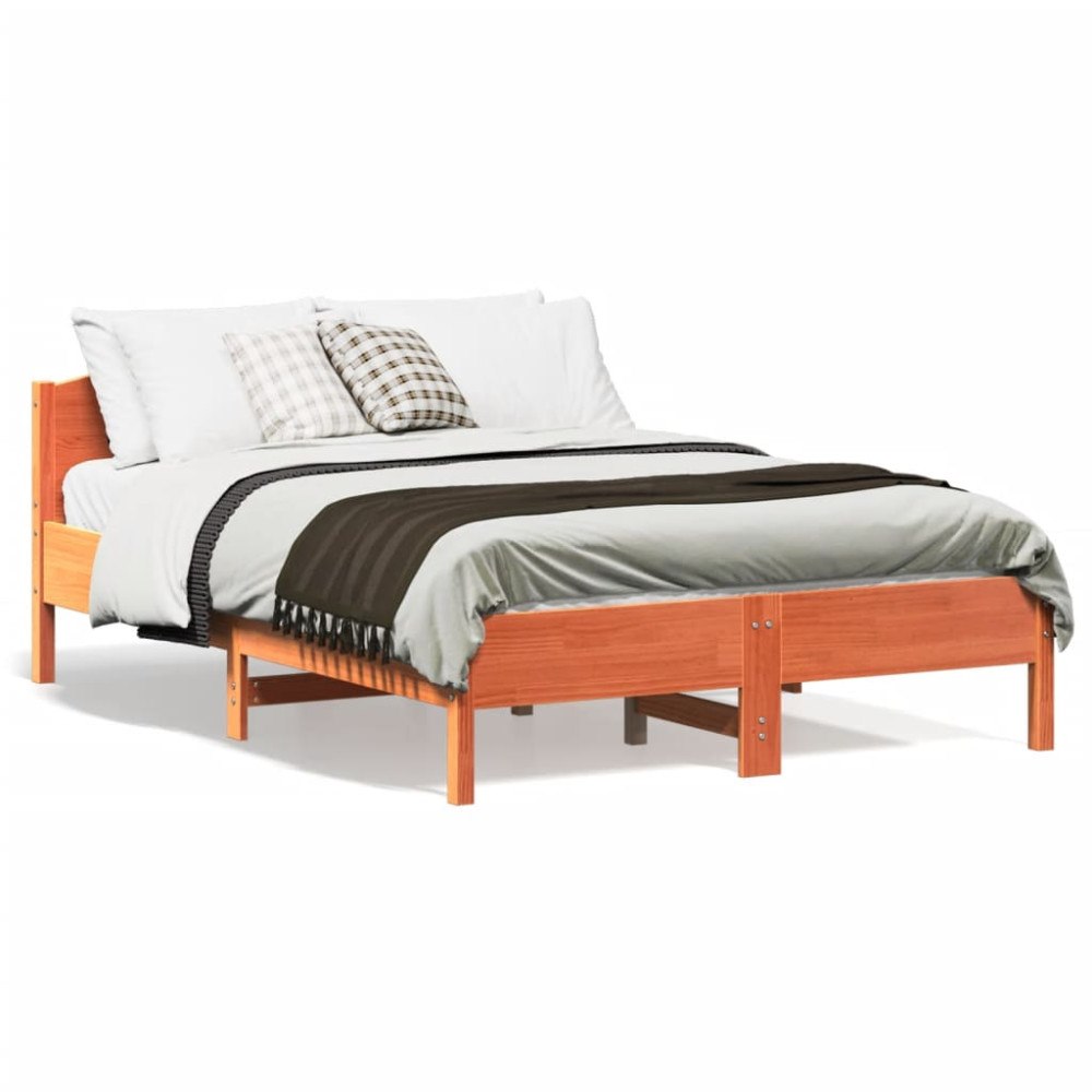 vidaXL Sängram utan madrass vaxbrun 140x190 cm massiv furu