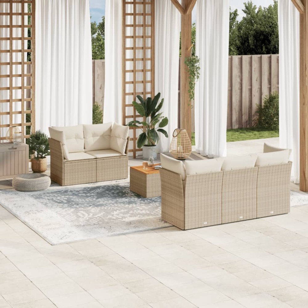 vidaXL Soffgrupp för trädgården med dynor 6 delar beige konstrotting