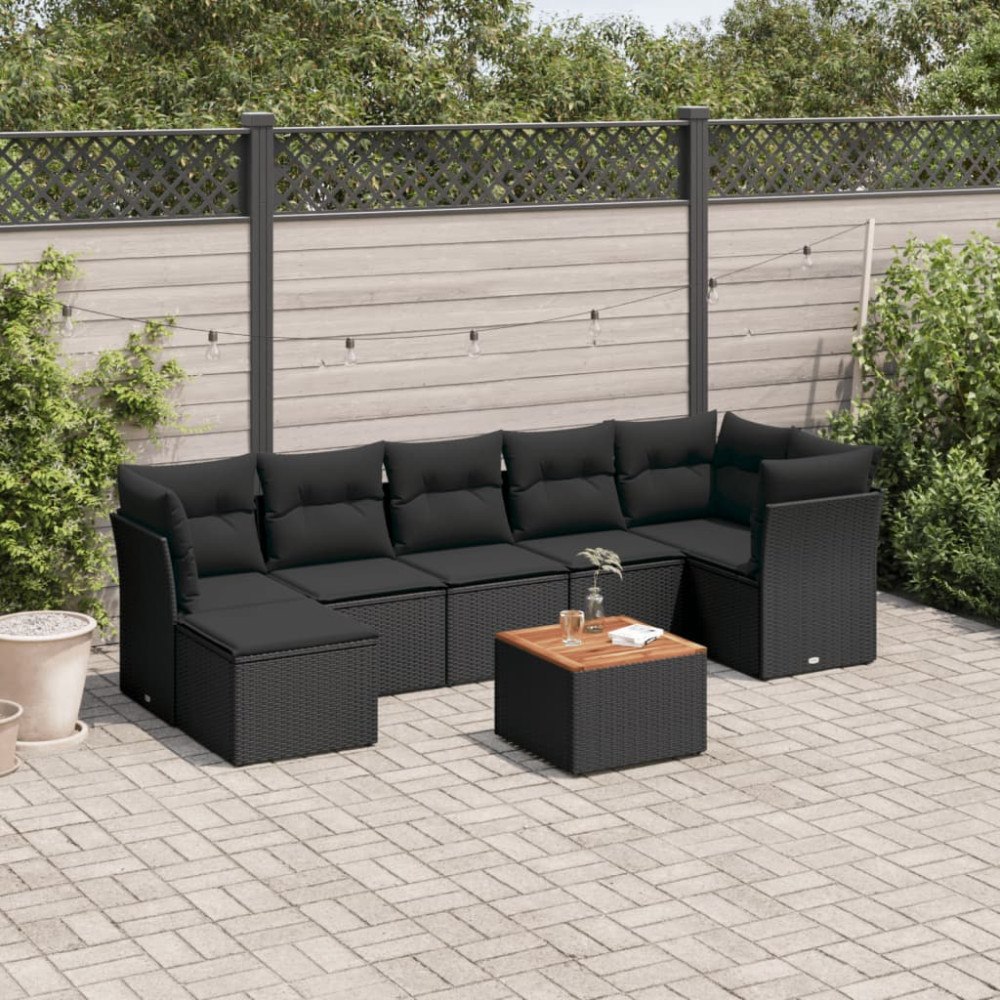 vidaXL Loungegrupp för trädgården med dynor 8 delar svart konstrotting