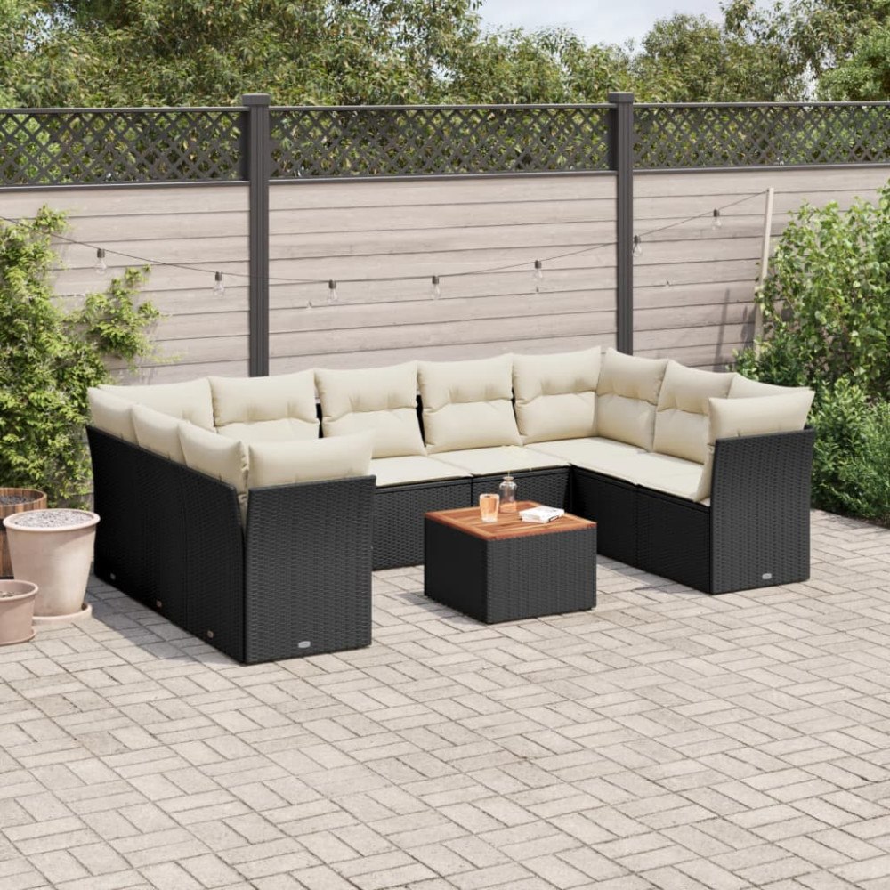 vidaXL Loungegrupp 10 delar med svarta dynor konstrotting