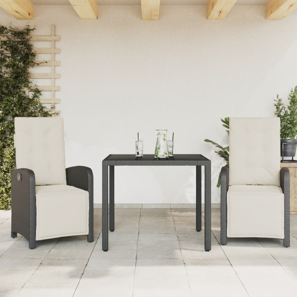 vidaXL Caféset med dynor 3 delar svart konstrotting
