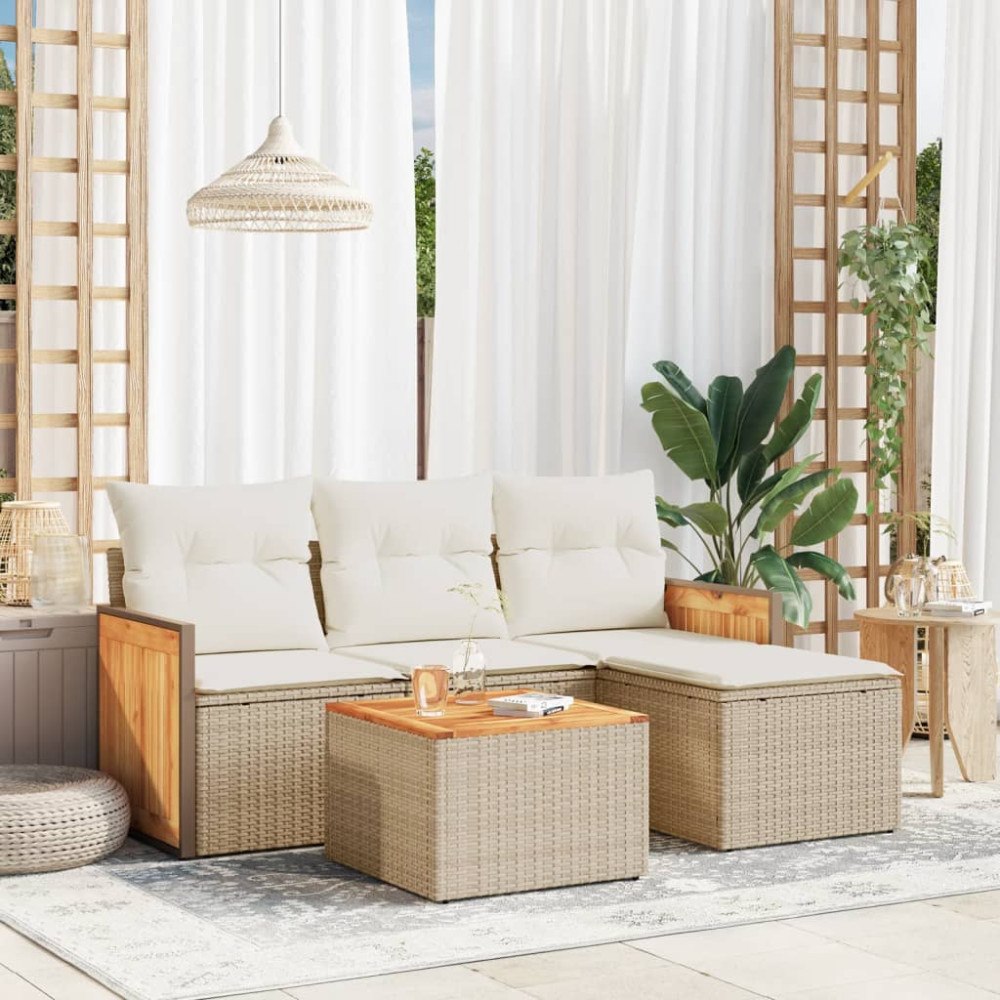 vidaXL Soffgrupp för trädgården med dynor 5 delar beige konstrotting