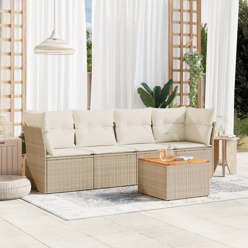 vidaXL Soffgrupp för trädgården med dynor 5 delar beige konstrotting