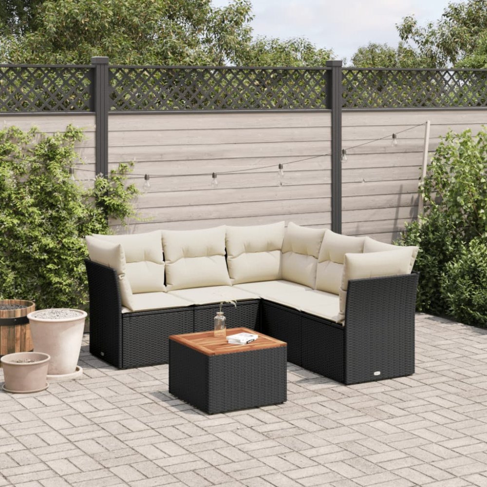 vidaXL Loungegrupp med dynor 6 delar svart konstrotting