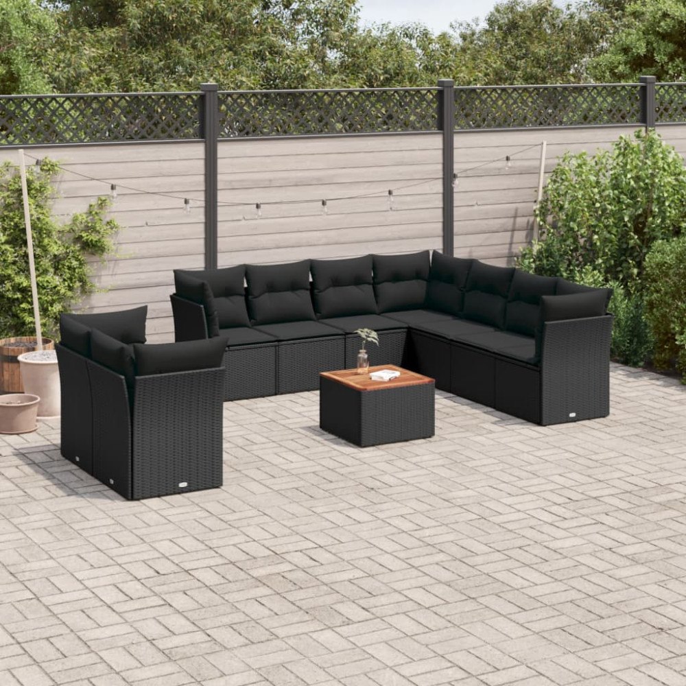 vidaXL Loungegrupp 10 delar med svarta dynor konstrotting