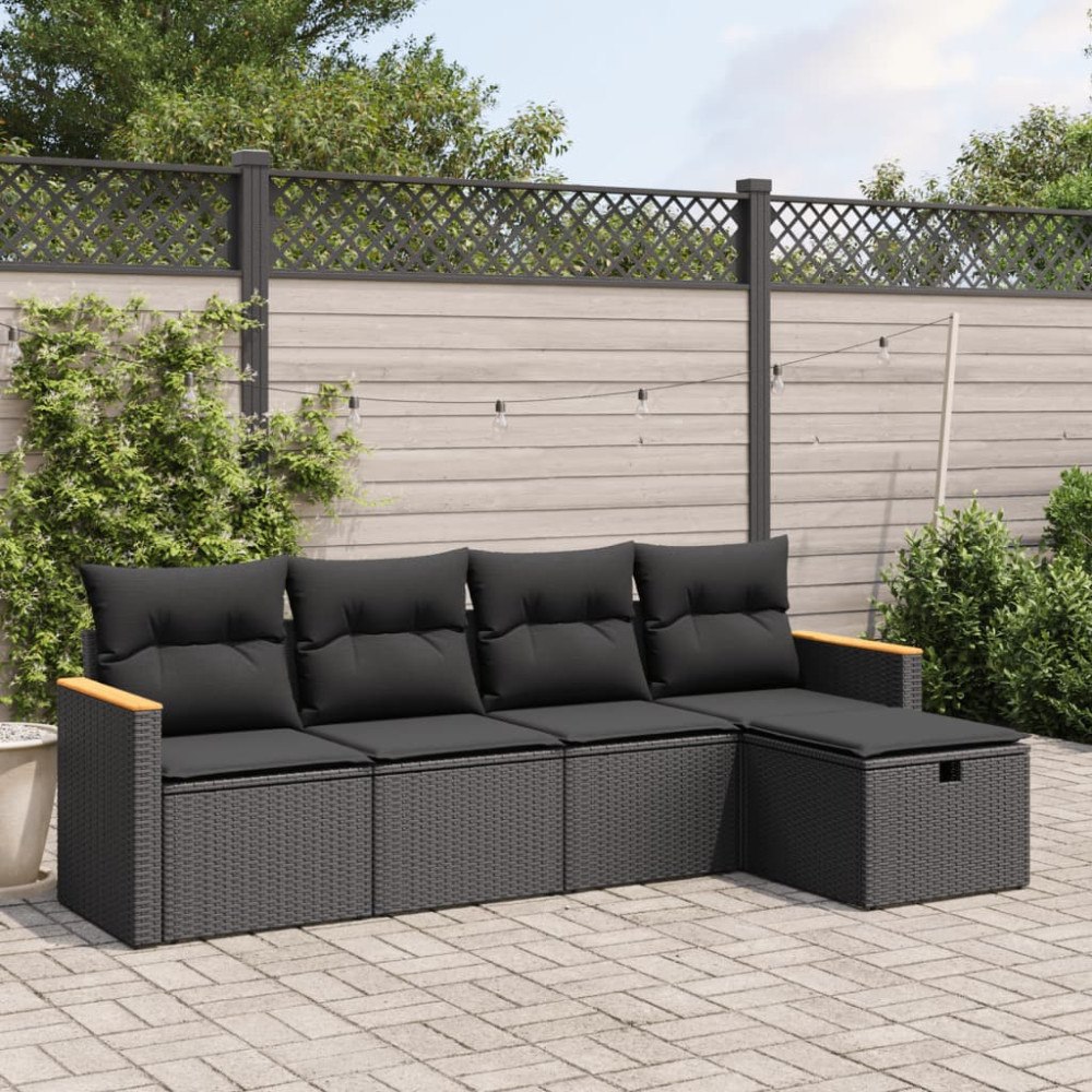 vidaXL Loungegrupp för trädgården med dynor 5 delar svart konstrotting