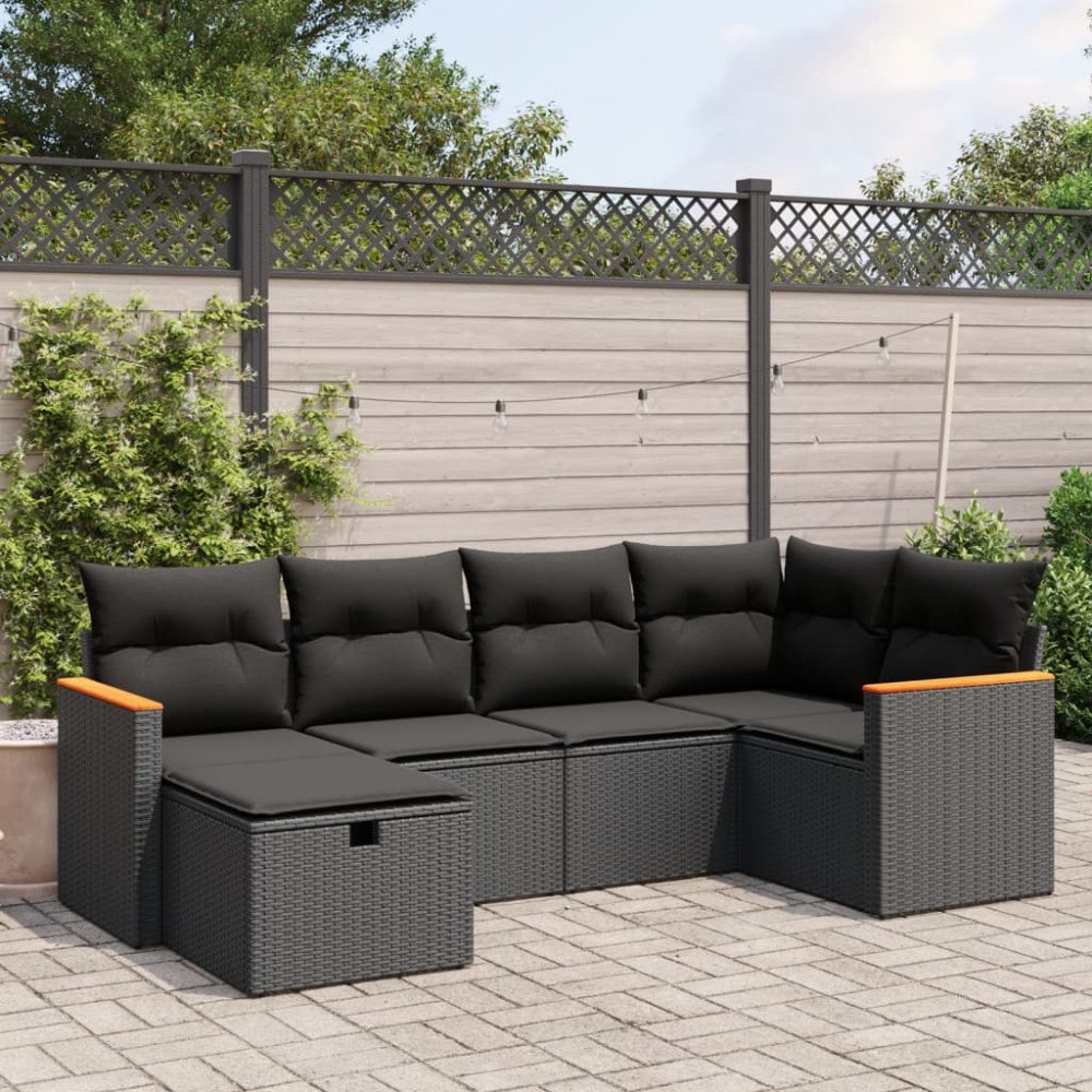 vidaXL Loungegrupp med dynor 6 delar svart konstrotting