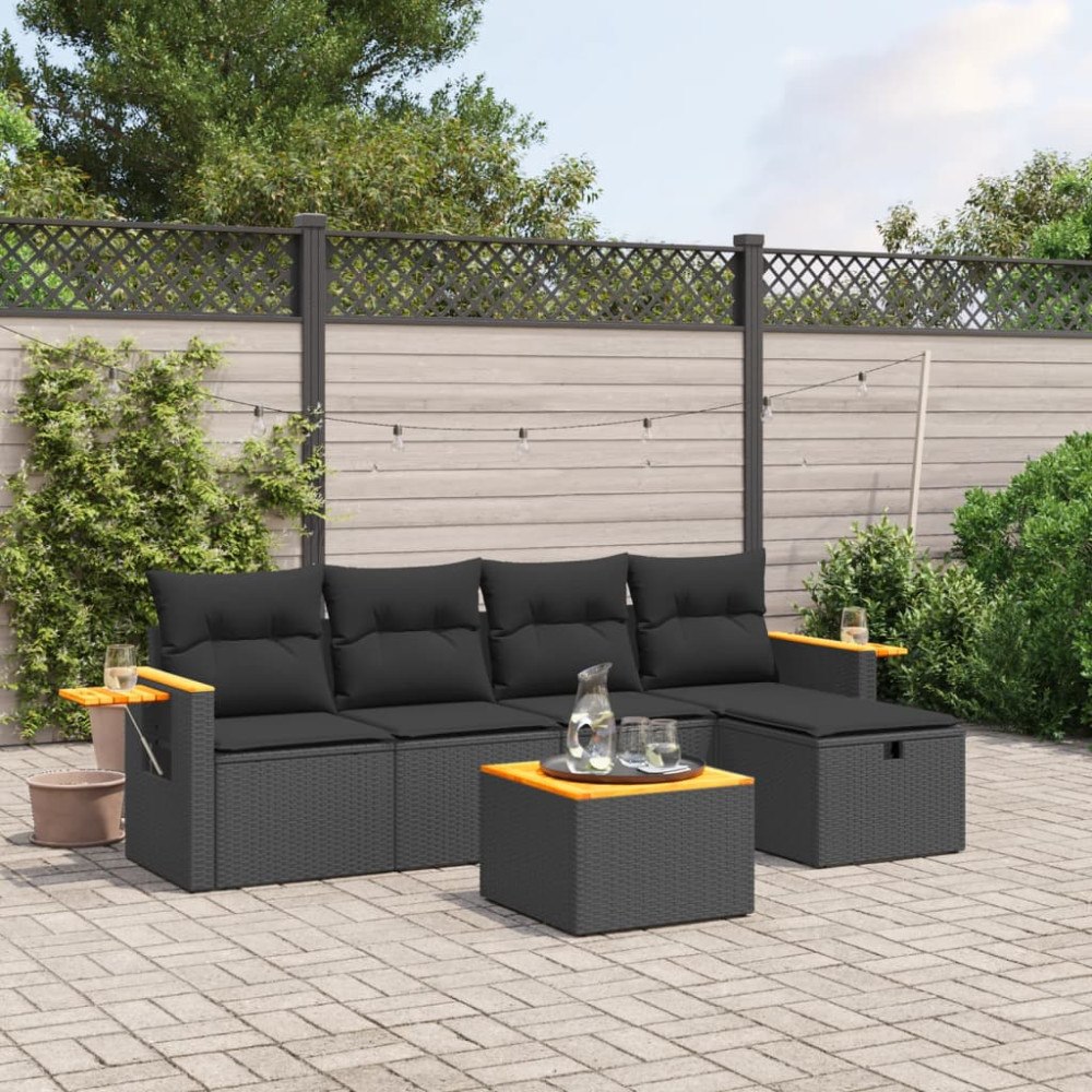 vidaXL Loungegrupp med dynor 6 delar svart konstrotting