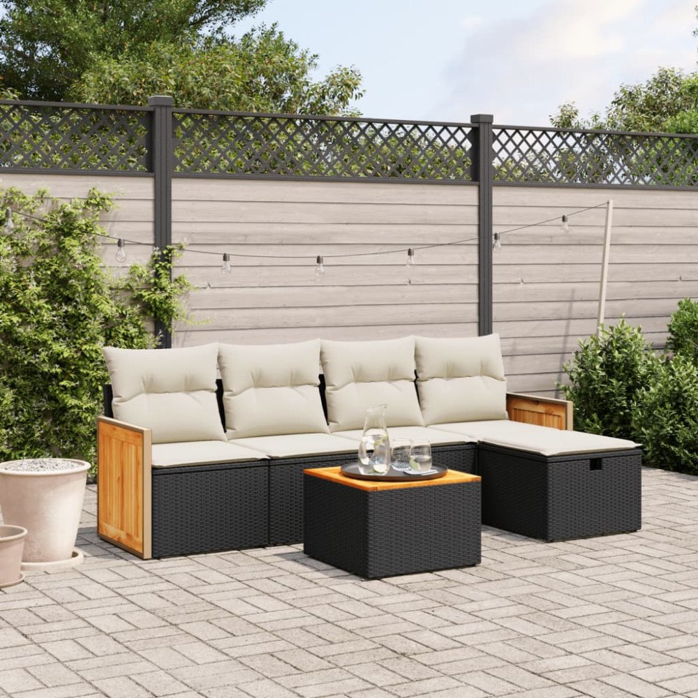 vidaXL Loungegrupp med dynor 6 delar svart konstrotting