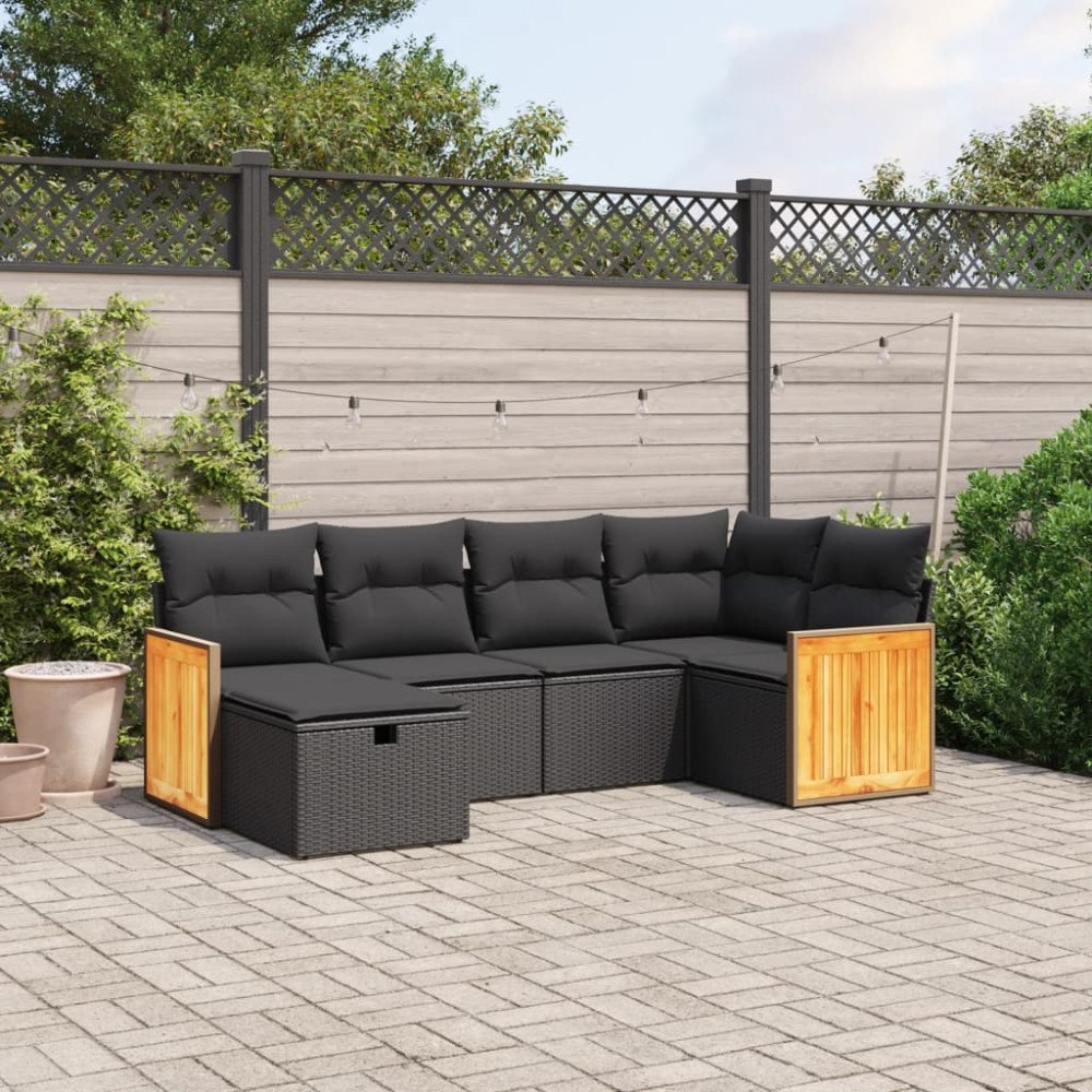 vidaXL Loungegrupp med dynor 6 delar svart konstrotting