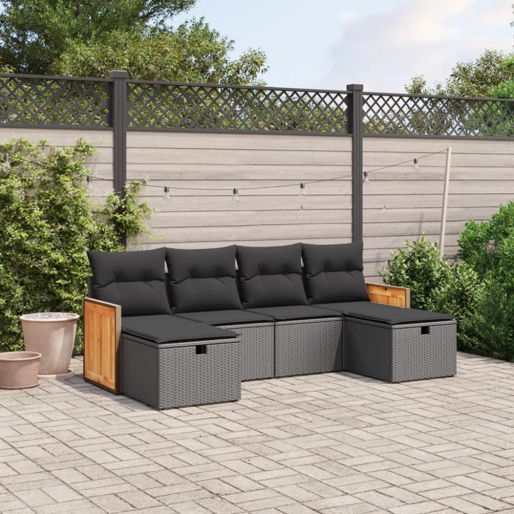 vidaXL Loungegrupp med dynor 6 delar svart konstrotting