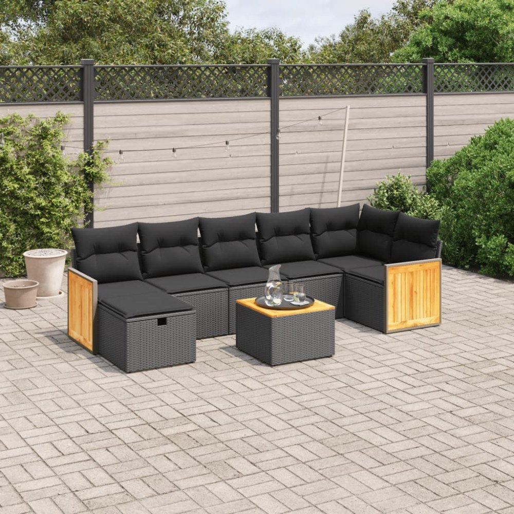 vidaXL Loungegrupp för trädgården med dynor 8 delar svart konstrotting