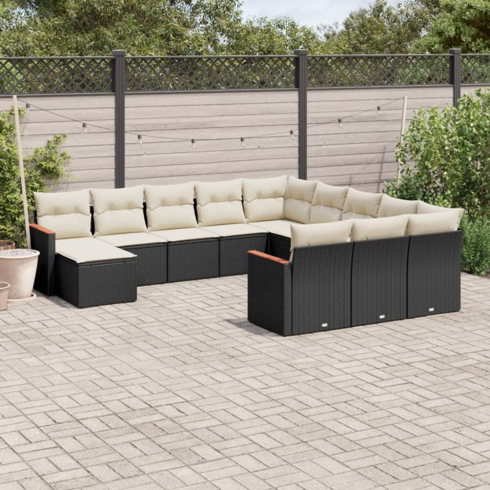 vidaXL Loungegrupp med dynor 12 delar svart konstrotting