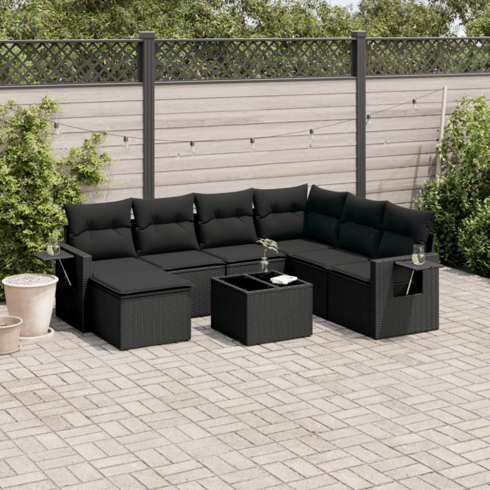 vidaXL Loungegrupp för trädgården med dynor 8 delar svart konstrotting