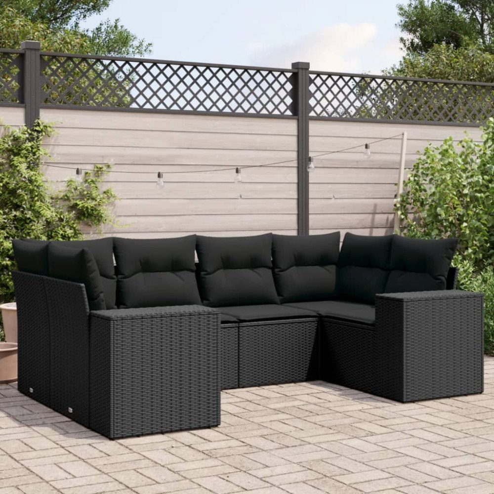 vidaXL Loungegrupp med dynor 6 delar svart konstrotting