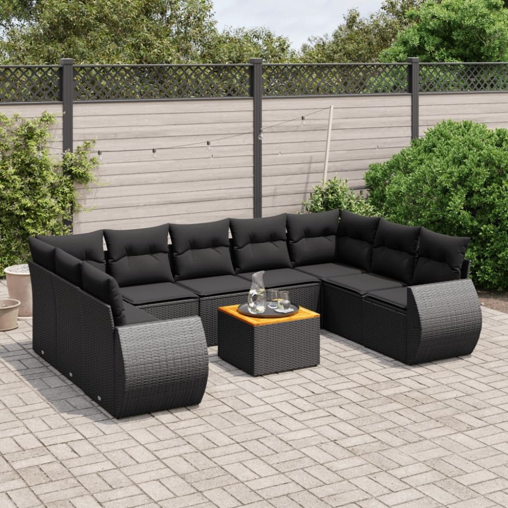 vidaXL Loungegrupp 10 delar med svarta dynor konstrotting