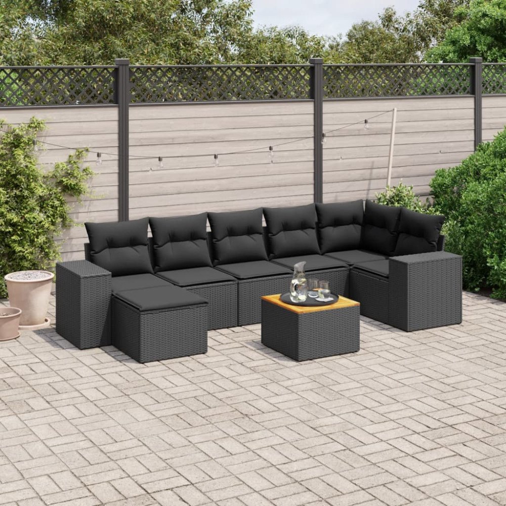 vidaXL Loungegrupp för trädgården med dynor 8 delar svart konstrotting