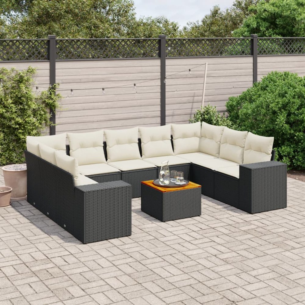 vidaXL Loungegrupp 10 delar med svarta dynor konstrotting