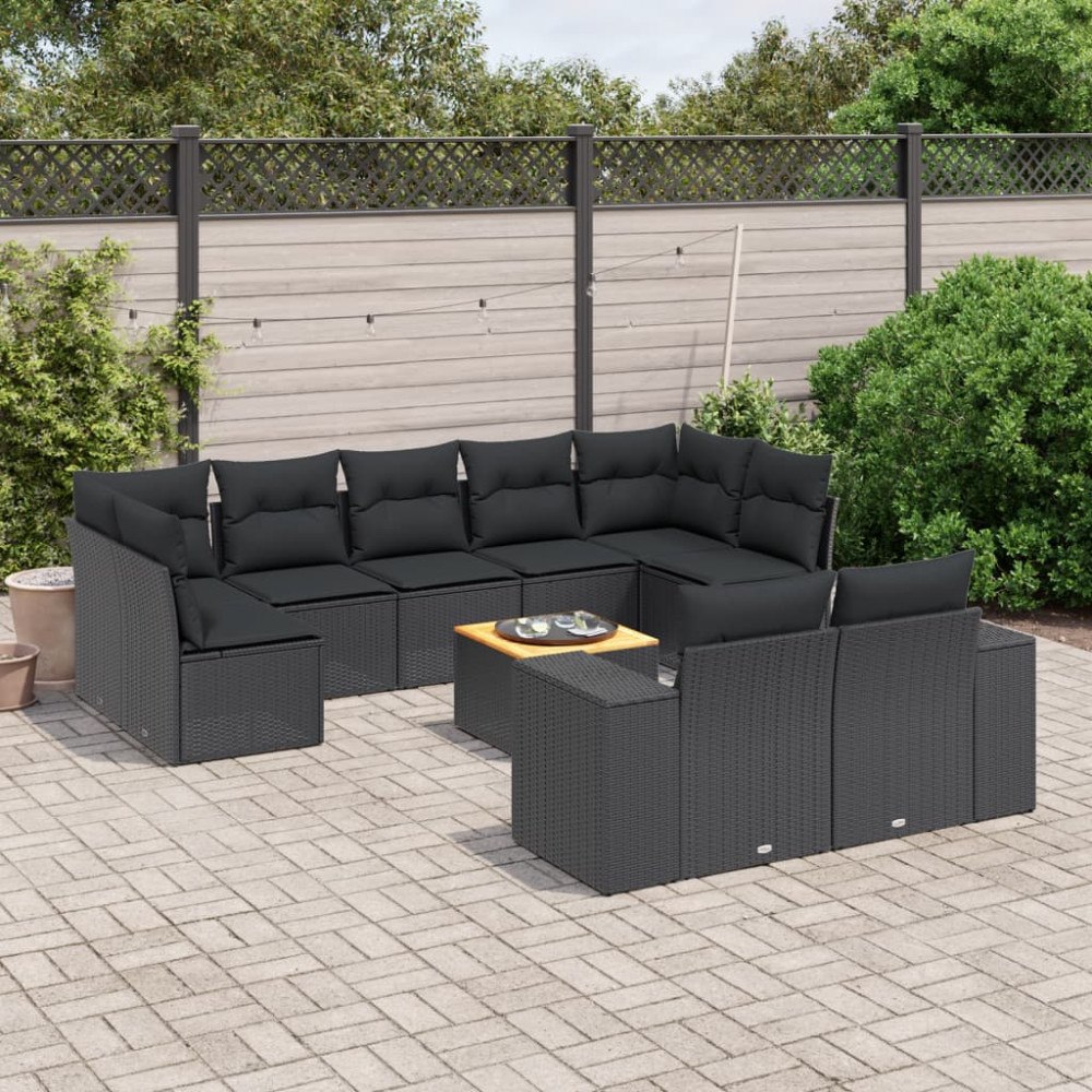 vidaXL Loungegrupp 10 delar med svarta dynor konstrotting