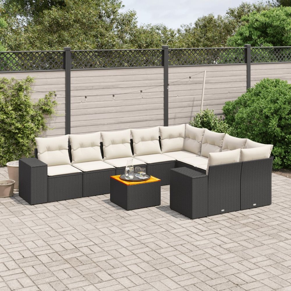 vidaXL Loungegrupp 10 delar med svarta dynor konstrotting