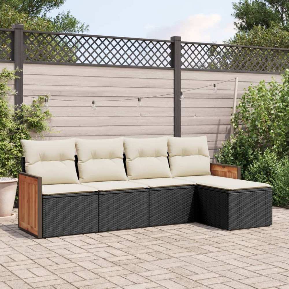 vidaXL Loungegrupp för trädgården med dynor 5 delar svart konstrotting