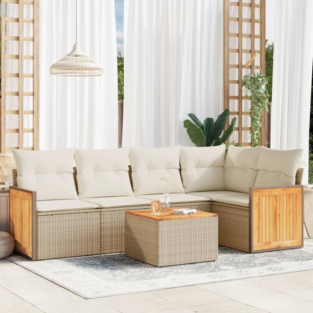 vidaXL Soffgrupp för trädgården med dynor 6 delar beige konstrotting