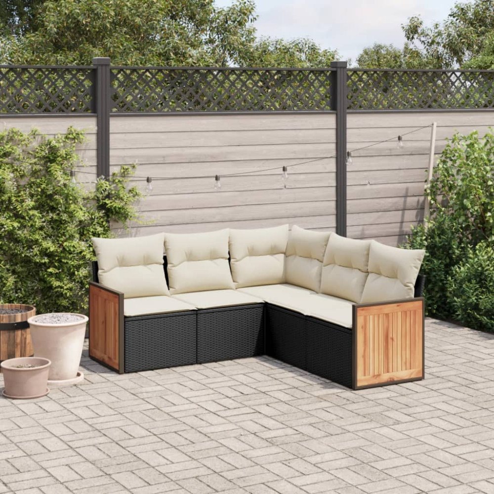 vidaXL Loungegrupp för trädgården med dynor 5 delar svart konstrotting
