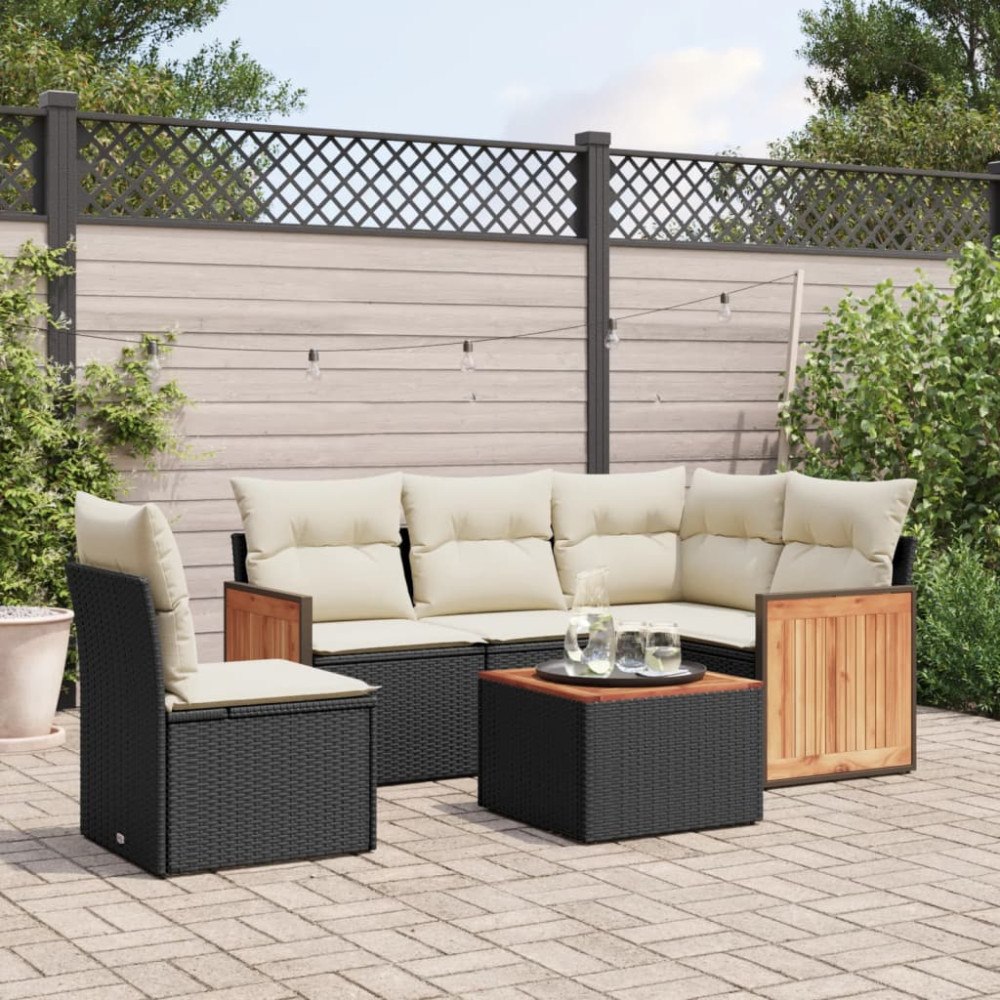 vidaXL Loungegrupp med dynor 6 delar svart konstrotting