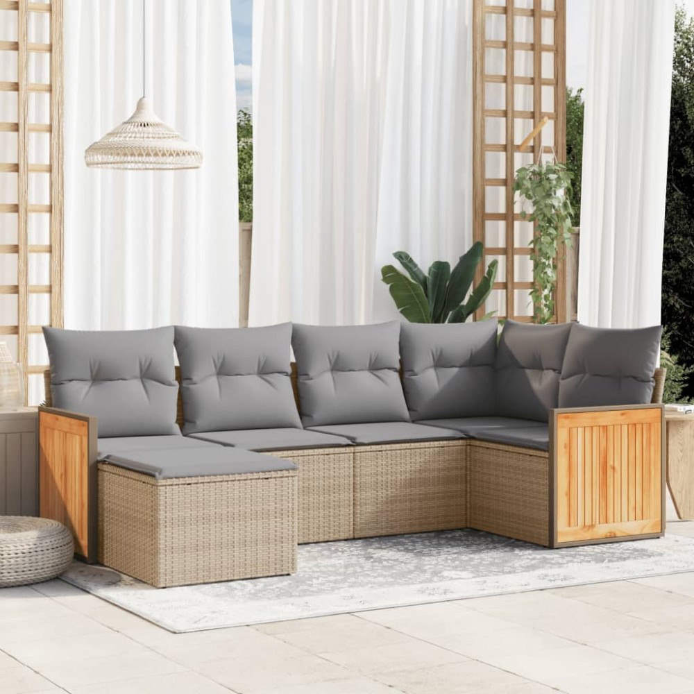 vidaXL Soffgrupp för trädgården med dynor 6 delar beige konstrotting