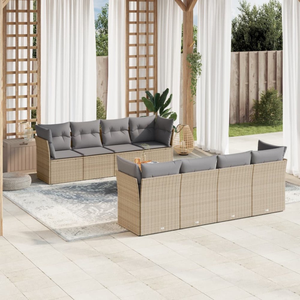 vidaXL Soffgrupp för trädgård med dynor 9 delar mixbeige konstrotting