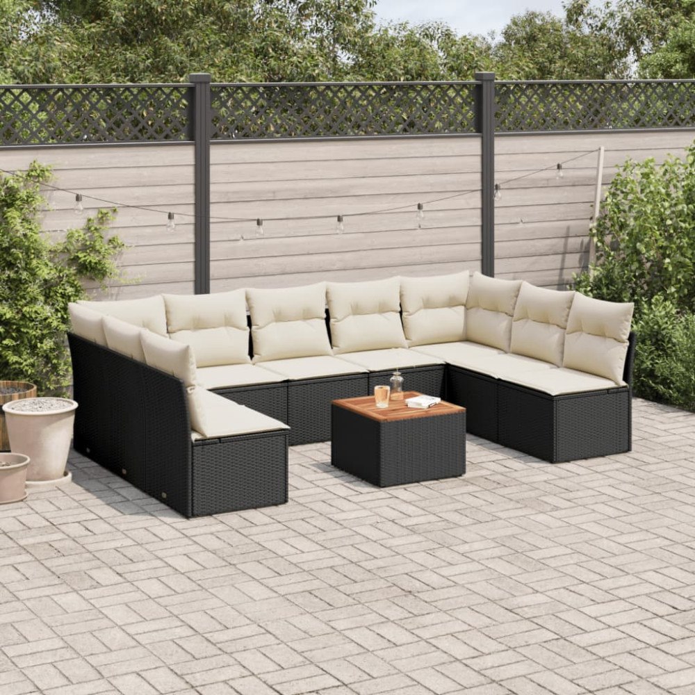 vidaXL Loungegrupp 10 delar med svarta dynor konstrotting