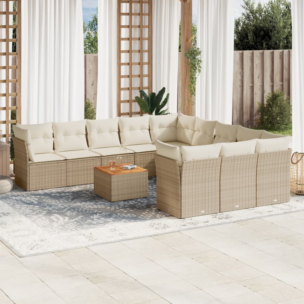 vidaXL Soffgrupp för trädgården 12 delar med dynor beige konstrotting