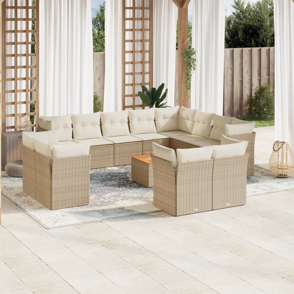 vidaXL Soffgrupp för trädgården med dynor 13 delar beige konstrotting