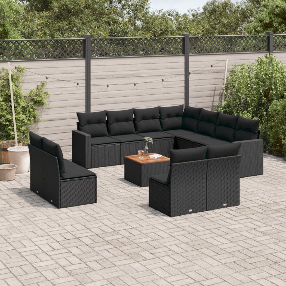 vidaXL Loungegrupp med dynor 12 delar svart konstrotting