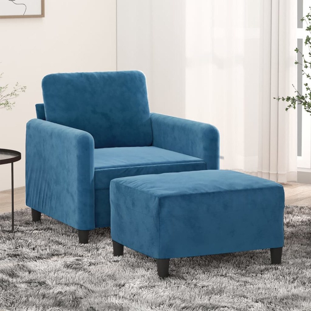vidaXL Fåtölj med fotpall blå 60 cm sammet